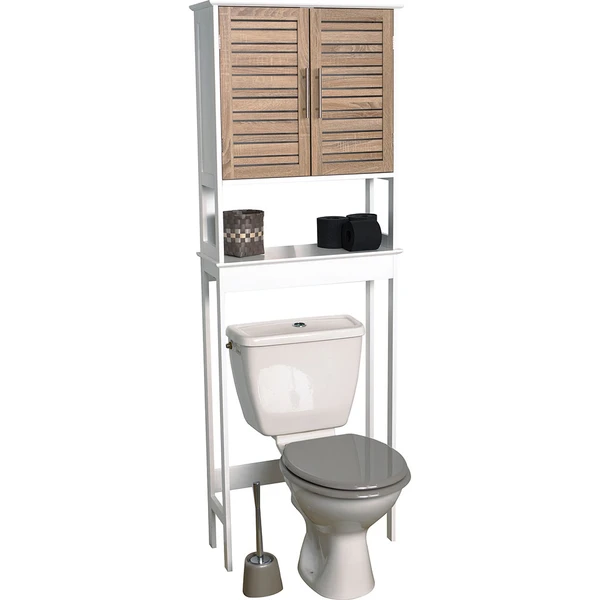 Meuble dessus wc STOCKHOLM 2 portes blanc et bois 63x179x23cm - Centrakor
