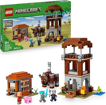LEGO Minecraft L’Avant-Poste de Pillards et Le Ravageur - Jouet de Construction - Figurine Articulée avec Mâchoires Mordantes & Forteresse de Village - Cadeau pour Gamer, Garçon ou Fille 9 Ans 21278