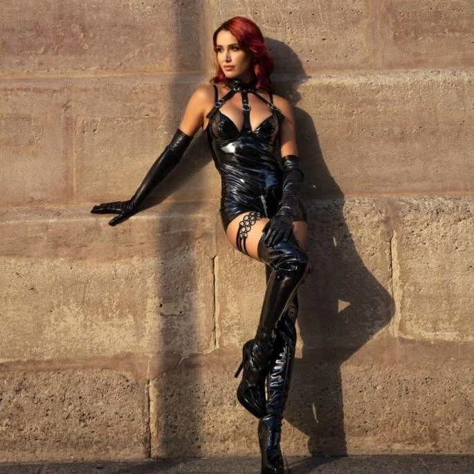 Combishort Vinyle Noir Concorde – Glamour & Fetish| Dèmonia Boutique