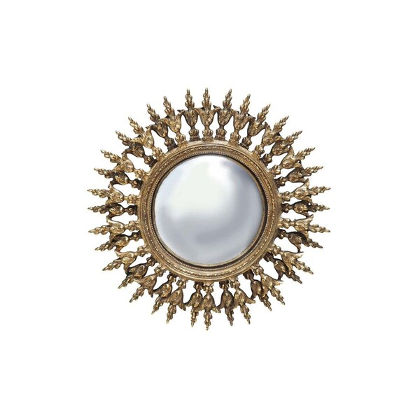 Miroir Convexe Doré Mural Rond Résine Soleil - Diamètre 28.5cm 