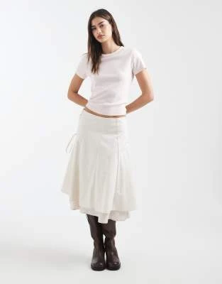 Daisy Street - Jupe mi-longue à taille mi-haute et laçage en tissu varié - Crème