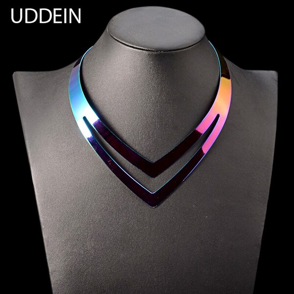 UDDEIN – collier géométrique en métal, tour de cou et pendentif en alliage de couleur, bijoux de fête, maxi