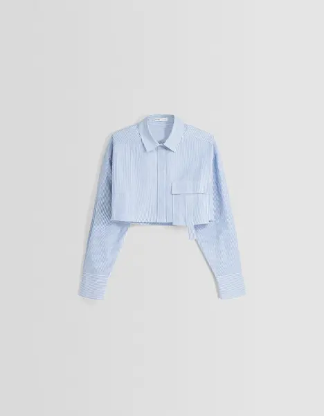Chemise manches longues cropped popeline lanières