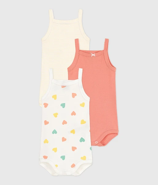 Lot de 3 bodies bretelles en coton cœurs bébé