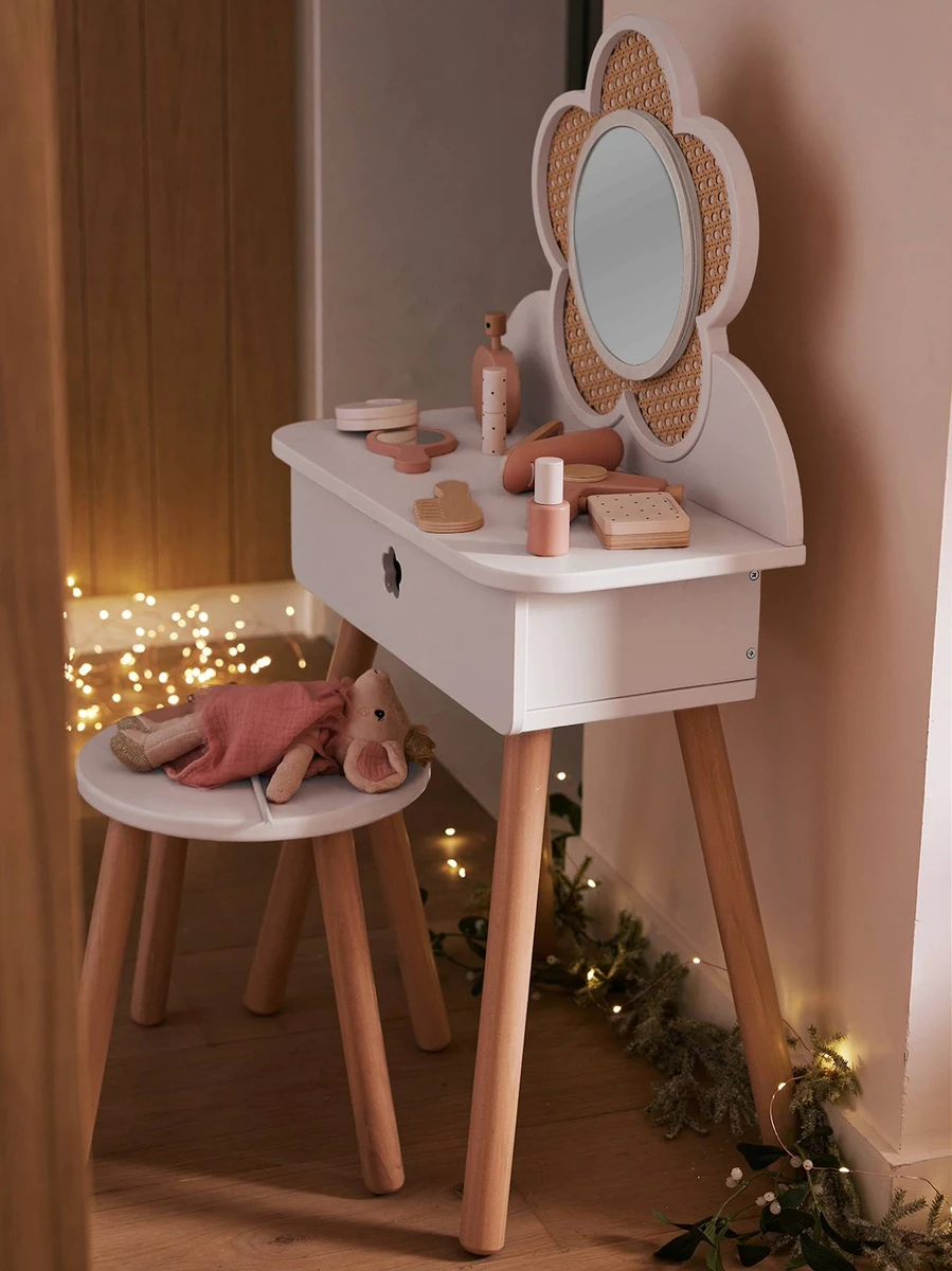 Coiffeuse cannage + accessoires en bois FSC® blanc - Vertbaudet