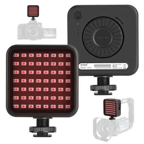 ORDRO LN-5 on-Camera Lampe de Vision Nocturne Infrarouge avec 56 LED infrarouges,Lumière Caméra, Rechargeable USB-C, lumière de Vision Nocturne pour Appareil Photo Reflex numérique