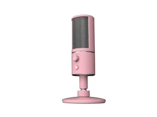Razer Seiren X - Microphone à condensateur USB pour le streaming (Microphone compact avec support de choc, directivité supercardioïde, pas de latence, bouton de sourdine, connexion pour casque) Quartz