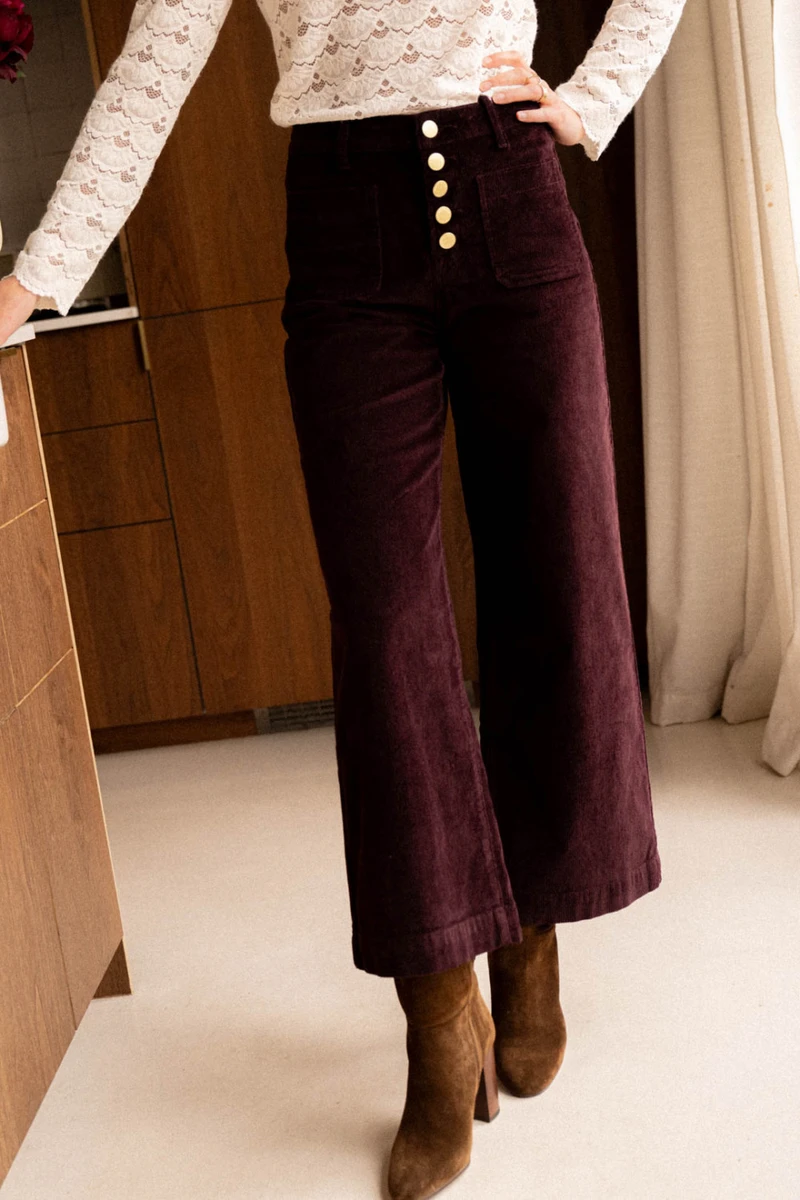 Pantalon Velours Cotele Flare 7/8 - Raisin - Boutique Libertie