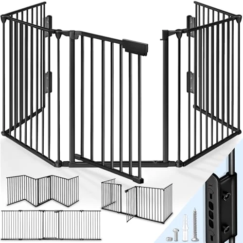 KIDUKU® Barrière de sécurité Enfant - Grande Version 360 cm | Grille de Protection métal - Pliable | avec Porte Inclus | 6 éléments - Pré-assemblé