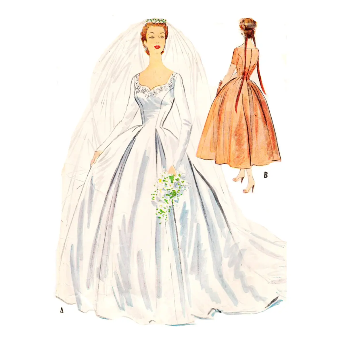 Patron de couture vintage des années 1950, robe de mariée ou robe de soirée - Buste : 38" (96,5 cm)