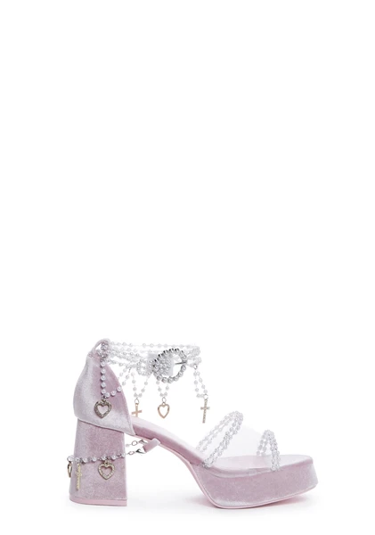 Velvet Platform Sandals With Charms Sugar Thrillz - Pink