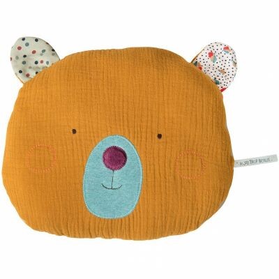 Coussin tête d'ours ocre Les jolis trop beaux (27 x 25 cm)