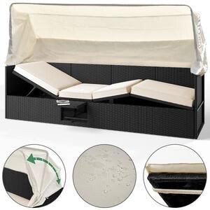 Divan/Canapé en polyrotin avec toit pare-soleil coussins et table pliante chaise