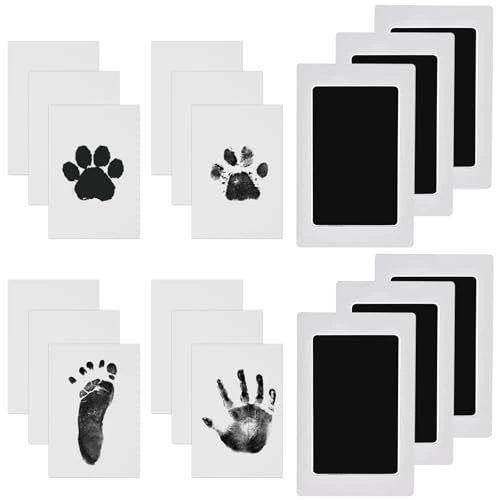 Nabance 6pcs kit Empreinte Bebe Empreinte Main Pied Bebe 12 Cartes en Carton Sûr et Non Toxique, Encre Empreinte Bébé Souvenirs Adaptés Aux Bébés, Cadeau de baptême pour nouveau-né