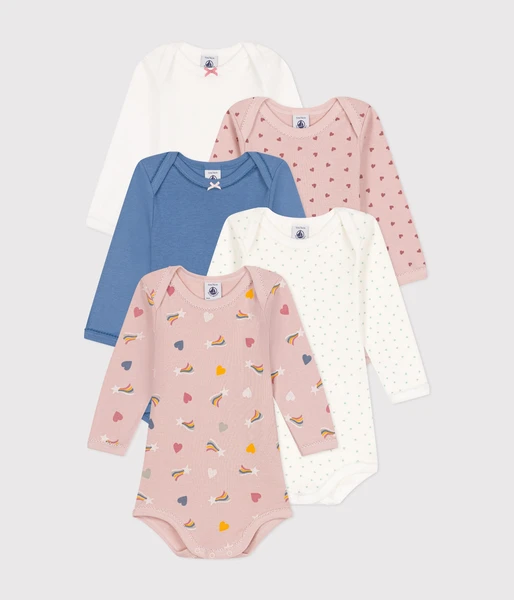 Lot de 5 bodies manches longues étoiles et cœurs en coton bébé