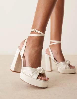 ASOS DESIGN - Nikita - Sandales à talon carré et semelle plateforme avec détail noué - Ivoire