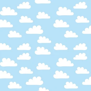 White Clouds on Soft Blue Fabric | Spoonflower