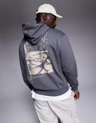 ASOS DESIGN - Sweat à capuche oversize à imprimé rectangulaire au dos - Gris