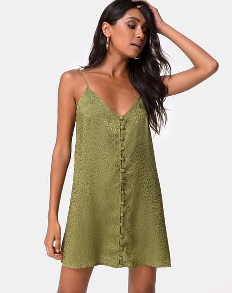 Akina Dress in Satin Cheetah Khaki by Motel