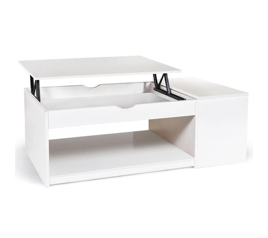 Table Basse Plateau Relevable Rectangulaire Elea Avec Coffre Bois Blanc