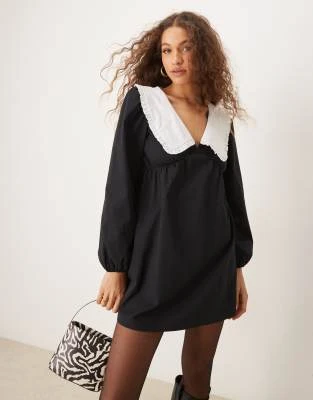 ASOS DESIGN - Robe courte en popeline avec col contrastant - Noir | ASOS