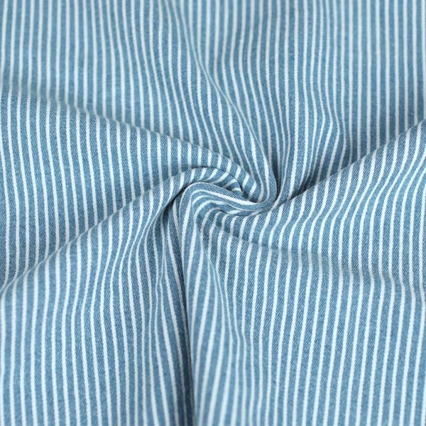 Tissu denim stretch à rayure bleu et blanc | Pour couture de jean ou veste