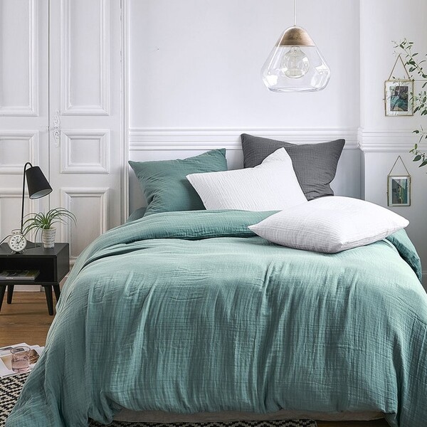 Housse de couette unie en gaze de coton en bleu nordique
