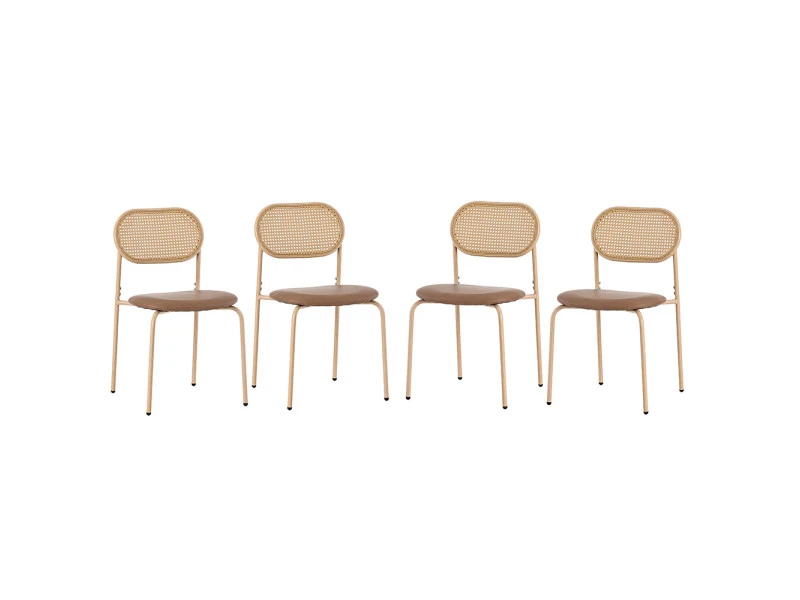 Chaise lot de 4 de salle à manger chaise de loisirs avec quatre pieds de support en métal chaise de loisirs en rotin marron