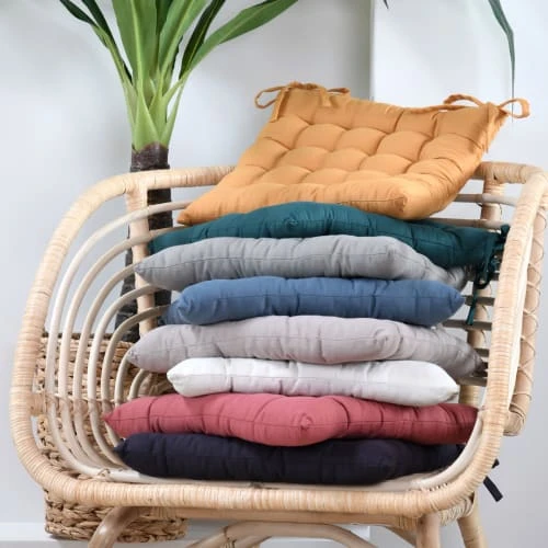 Galette de chaise unie et classique coton sauge 38 x 38  | Maisons du Monde