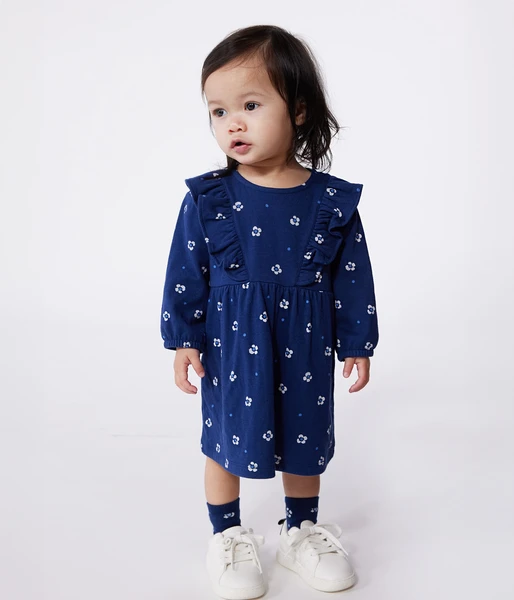 Robe bébé en coton manches longues , imprimée à fleurs