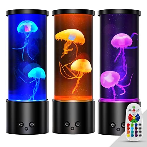 Lampe Meduse Aquarium Réservoir Veilleuse Télécommande Lampe Ambiance et 17 RGB Effets de Lumière Changeants de Couleur &amp; 4 Modes de Couleur, Décoration USB Lampe de Chevet de Bureau