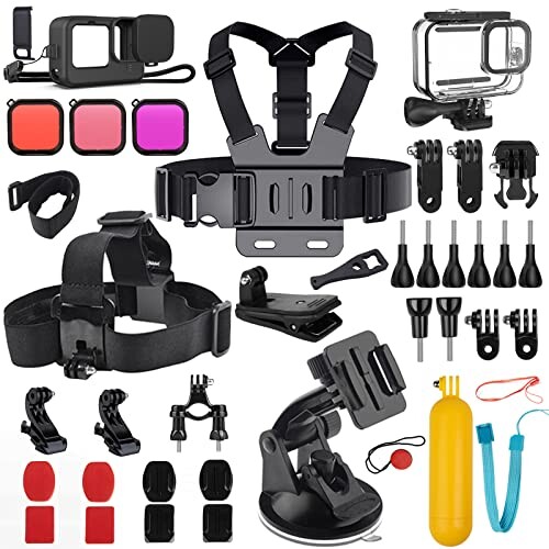 Kit d'accessoires pour GoPro HERO 10/HERO 9 Black Boîtier Etanche +Filtres Plongée +Boîtier Protection Silicone Kit +Sangle Sécurité +Ventouse/Monture Vélo +Accessoire Poignée Flottante pour GoPro10/9