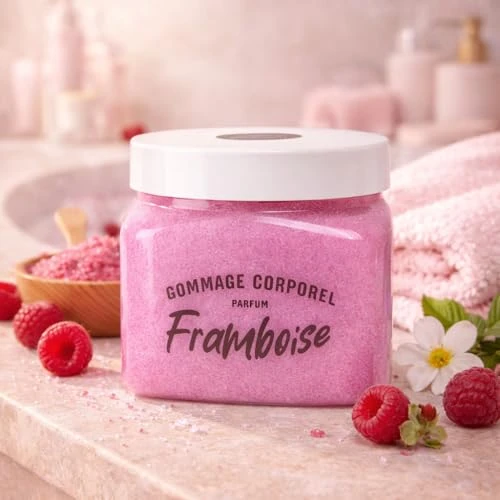 French Tendance - Gommage Corporel - Exfoliant et Hydratant Doux pour tout Type de Peau - Senteur Framboise - 470 gr