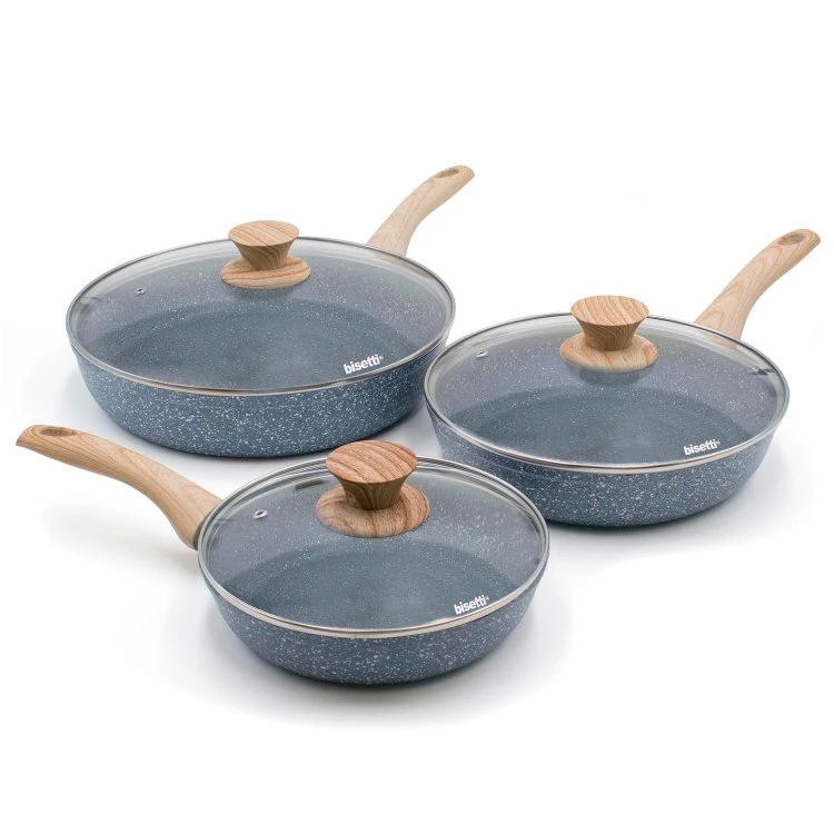 Lot de 3 Poêles en Aluminium & Couvercles - Pierre Gourmet