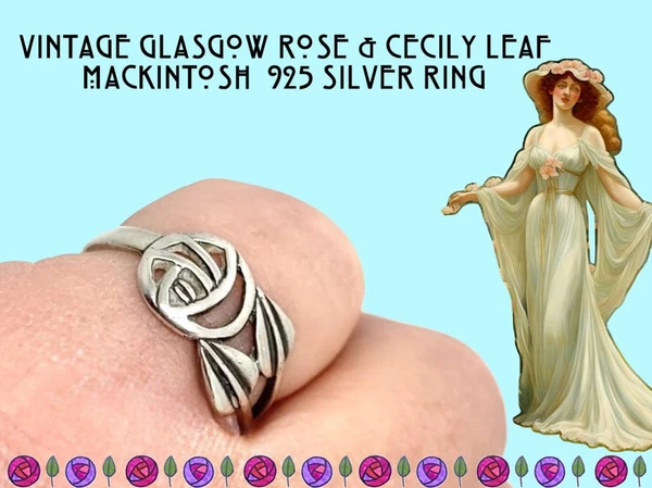 Bague vintage Mackintosh Glasgow en argent 925 rose - Taille britannique P
