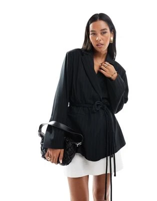 ASOS DESIGN - Blazer décontracté à rayures avec liens à la taille - Encre | ASOS