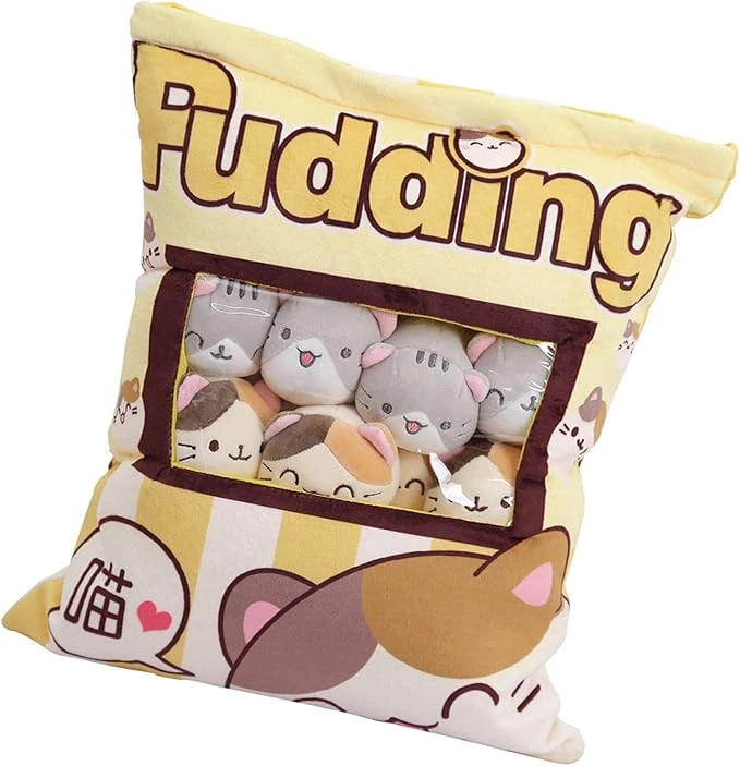 Voiakiu Mignon Snack Oreiller Animaux en Peluche, Jouets Pudding Décoratif Amovible Poupées Creative Jouet Cadeaux pour Ados Filles Enfants