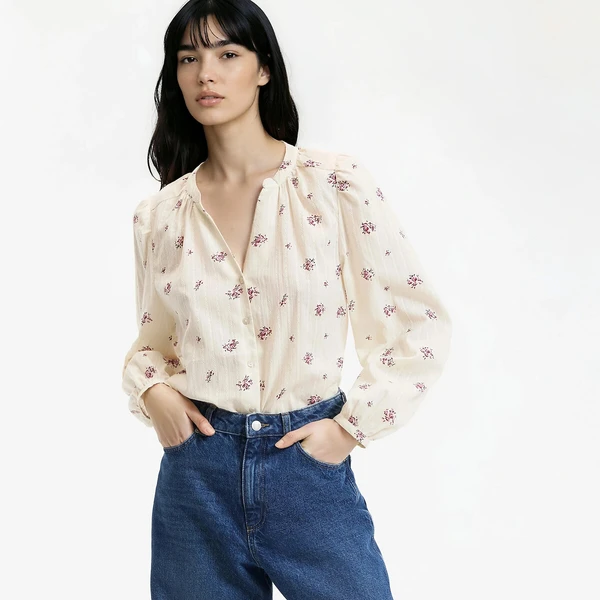 Blouse col V manches longues imprimé floral