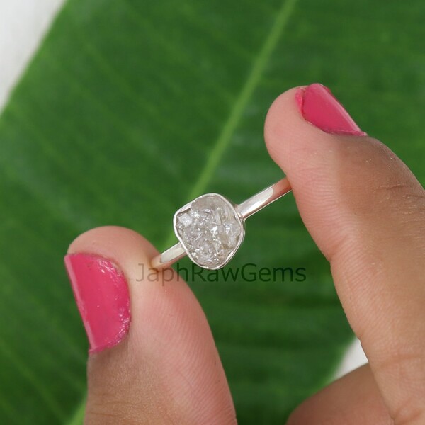 Natural Raw Diamond Ring, 925 Sterling Silver Ring, Uncut Gemstone Ring, Raw Stone Ring, Healing Crystal Raw Stone Ring Diamond Ring