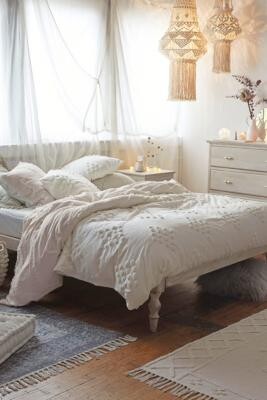 Housse de couette pelucheuse motif géométrique crème avec sac en tissu réutilisable