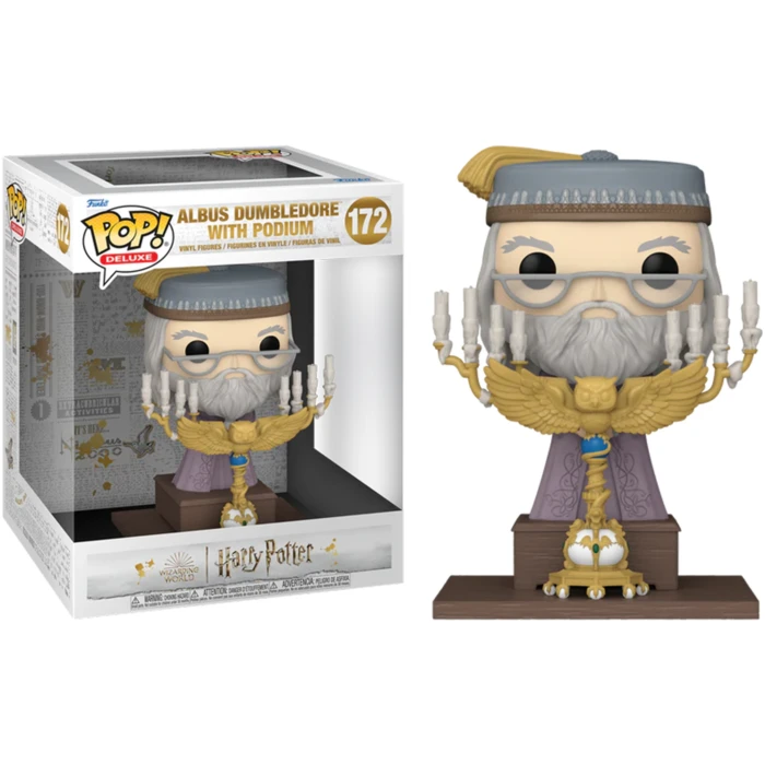 Harry Potter and the Prisoner of Azkaban - Albus Dumbledore with Podium Pop! Deluxe Vinyl Figure by Funko | Popcultcha