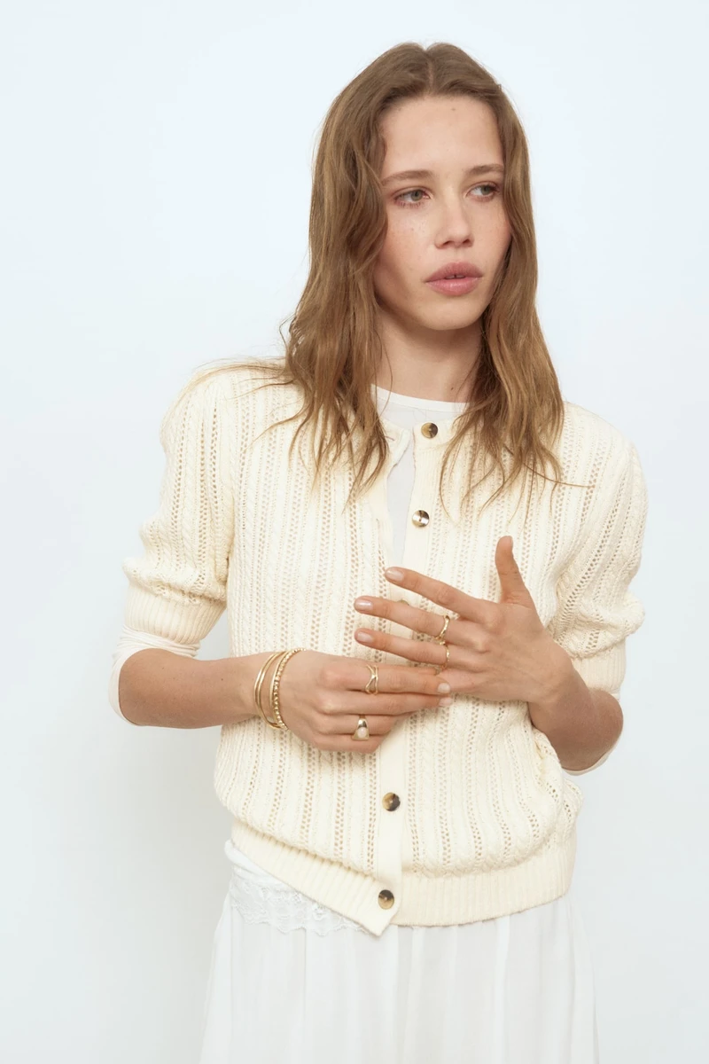 Gilet en maille pointelle - Beige clair - FEMME | H&M FR