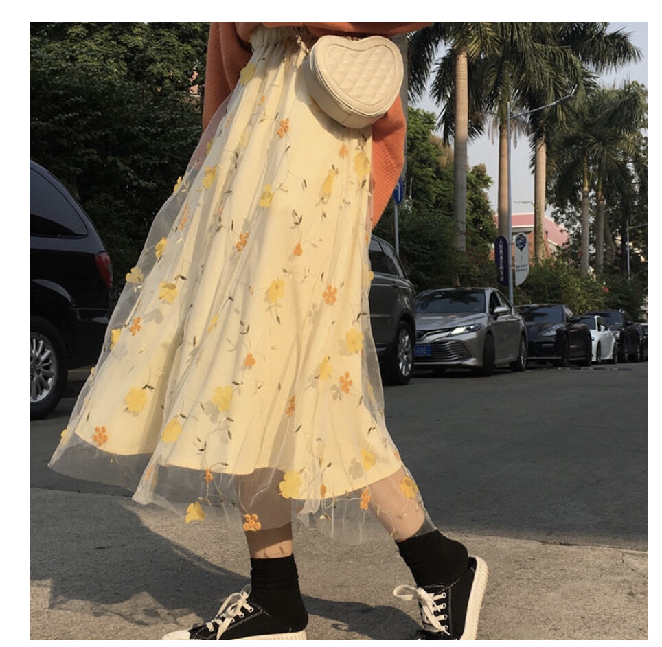 Jupe tulle fleurs orange