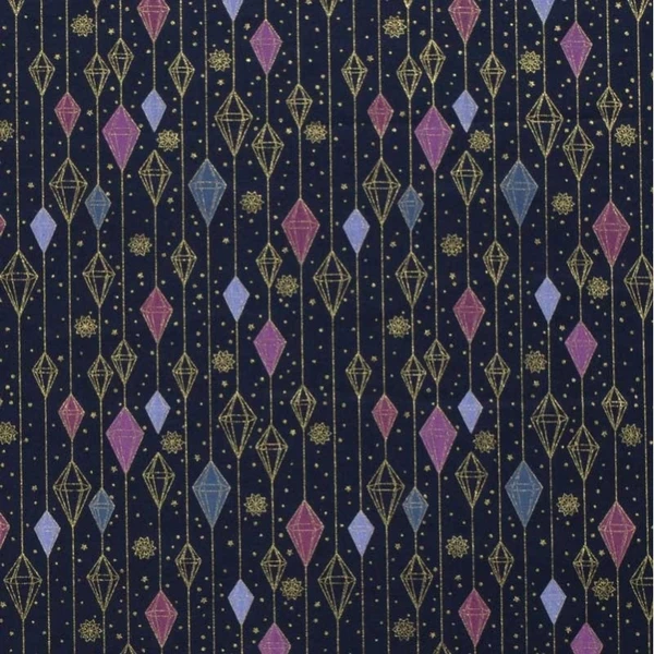 Tissu Popeline Imprimé Losange Bleu Marine - Tissus des Ursules