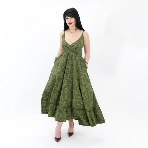 Paisley Cotton Tiered Maxi Dress | Boho Flowy Dress With Pockets