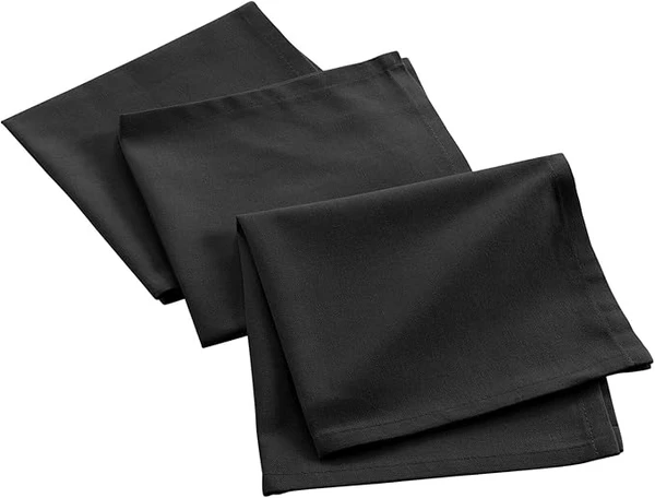 Douceur d'Intérieur, 3 Serviettes de Table (40 x 40 cm) Mistral Noir, Coton Recyclé Uni