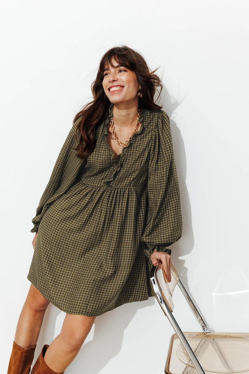 Robe courte à carreaux Femme