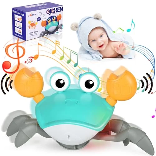 Crabe Qui Marche Bebe,Jouet Bebe 1 an,Jouet Rampant Amélioré pour Bébé,avec Interrupteur de Contrôle du Son et de La Vitesse,Rechargeable par USB, Cadeaux pour Enfants âgés de 6 Mois à 5 Ans (Vert)
