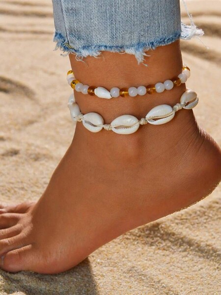 2 pièces Bracelet de cheville avec coquille