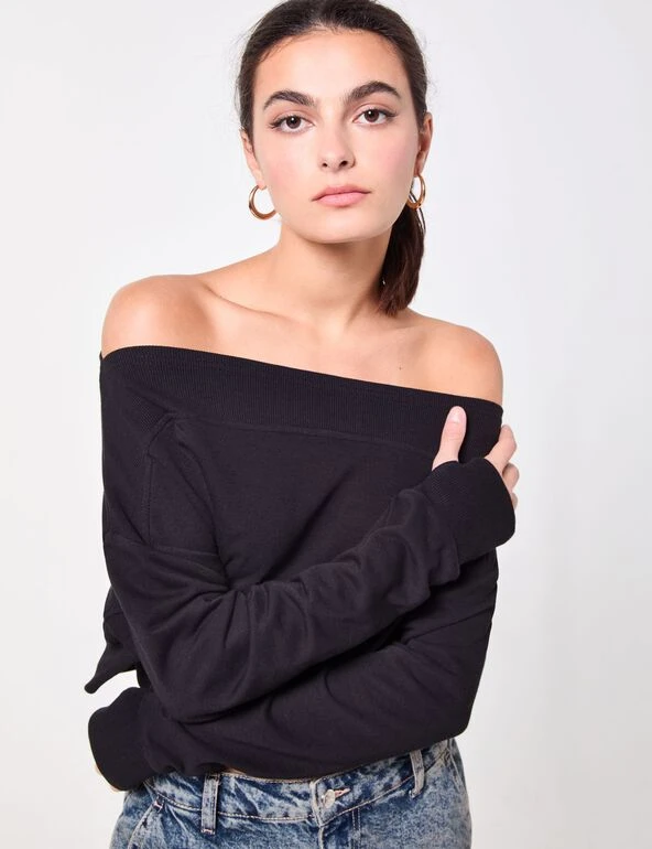 Sweat court col bateau noir